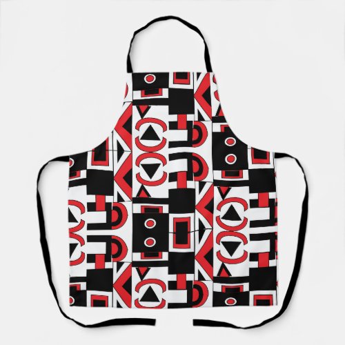 Black Red White Abstract Geometric Pattern Apron