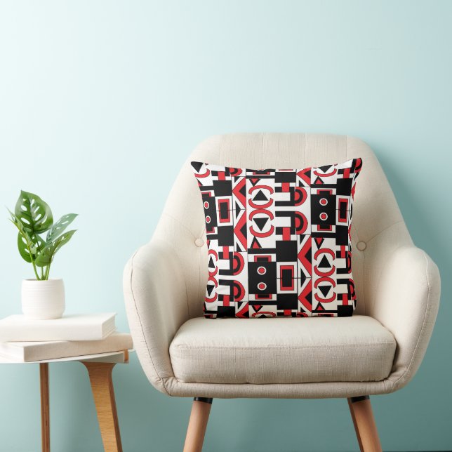 Black Red White Abstract Geometric Pattern Throw Pillow (Chair)