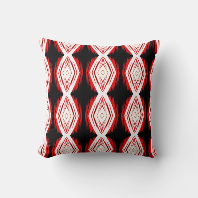 Black, red, white  abstract pattern solid back throw pillow (Front)