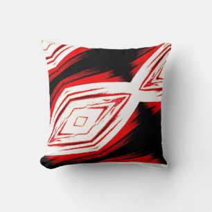 Black, red, white  abstract pattern solid back throw pillow