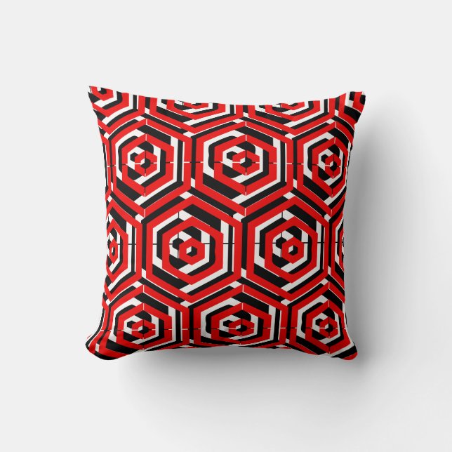 Black, red, white  abstract pattern solid back throw pillow (Front)