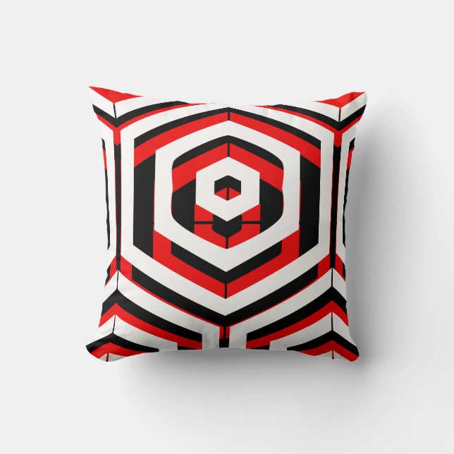 Black, red, white  abstract pattern solid back throw pillow (Front)