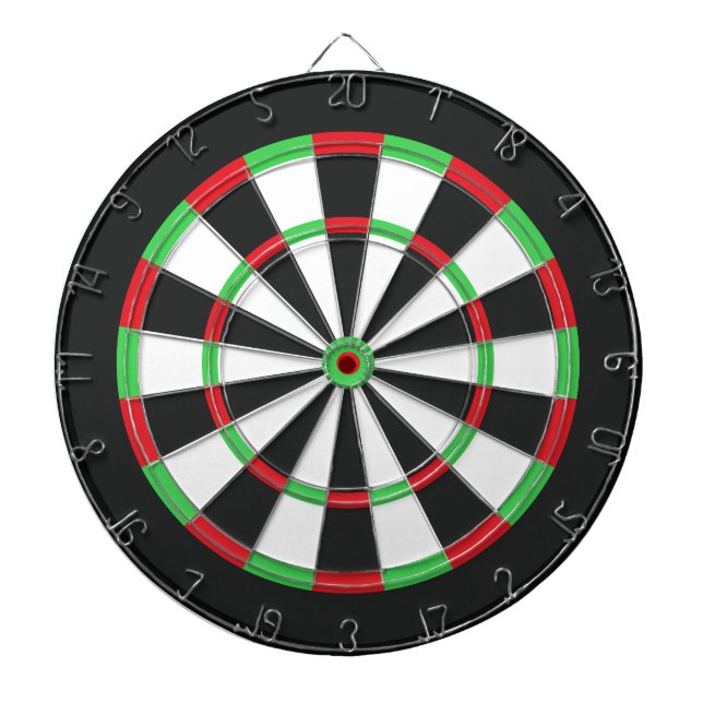 Black, red, white and green dart board (Front)
