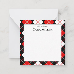 Black Red White Argyle Personalized Note Card