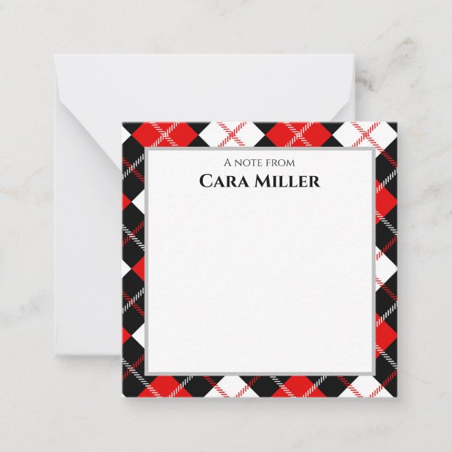 Black Red White Argyle Personalized Note Card (Front)