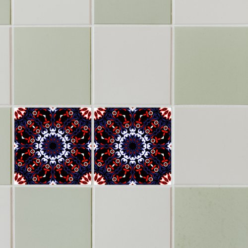 Black Red White Blue Ethnic Boho Mosaic Pattern Ceramic Tile