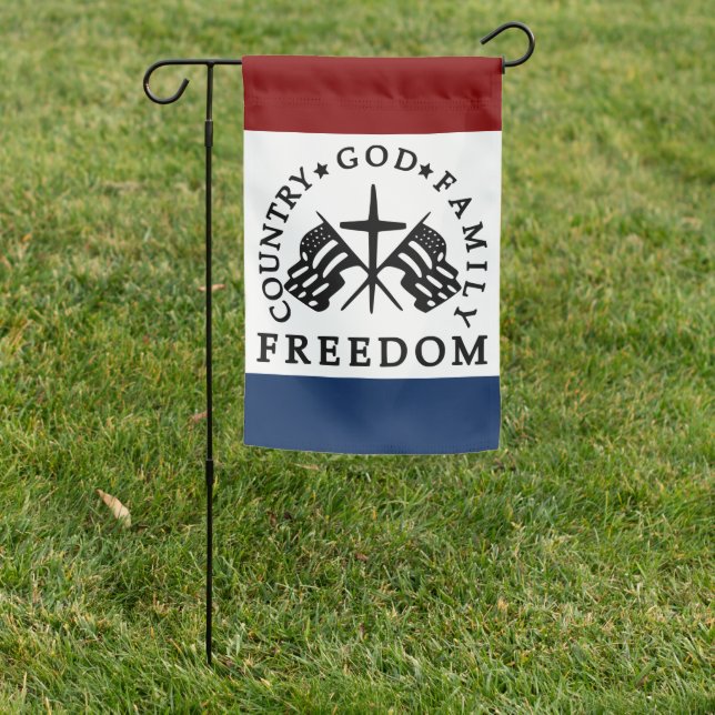 black red white blue God Family Country Freedom US Garden Flag (In SItu)