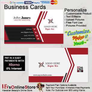 Black, Red & White Business Cards 13 Pack of 100