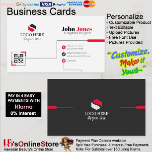 Black, Red & White Business Cards 15 Pack of 100
