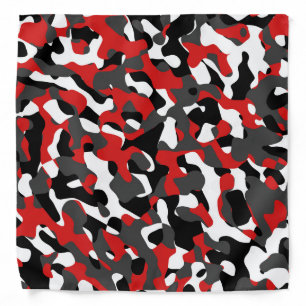 Black Red White Camouflage Print Pattern Bandana