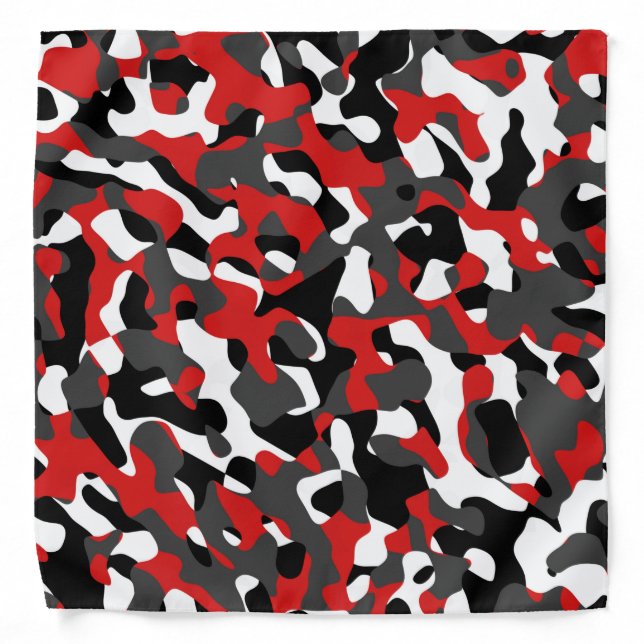 Black Red White Camouflage Print Pattern Bandana (Front)