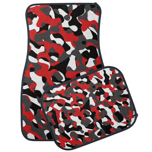 Black Red White Camouflage Print Pattern Car Floor Mat (Set)