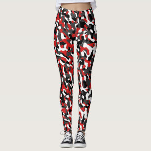 Black Red White Camouflage Print Pattern Leggings