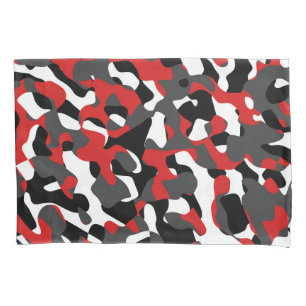 Black Red White Camouflage Print Pattern Pillow Case