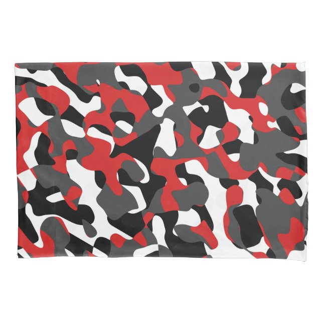 Black Red White Camouflage Print Pattern Pillow Case (Front)