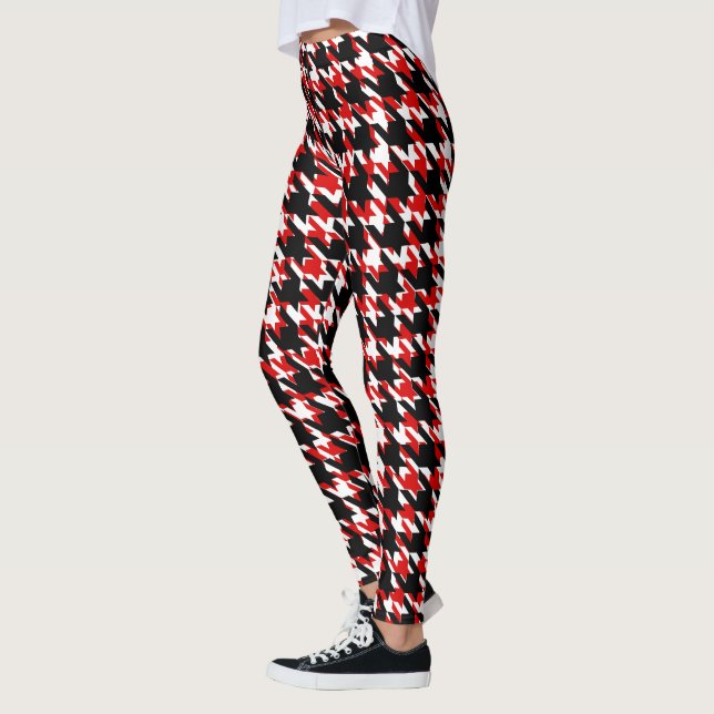 Black Red White Canada Winter Houndstooth Leggings (Left)