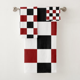 Black Red White Checker Bath Towel Set