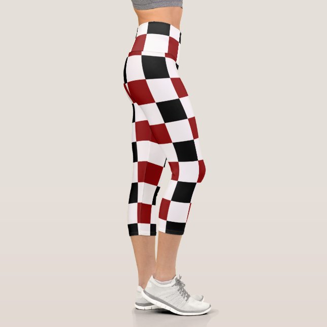 Black Red White Checker  Capri Leggings (Right)