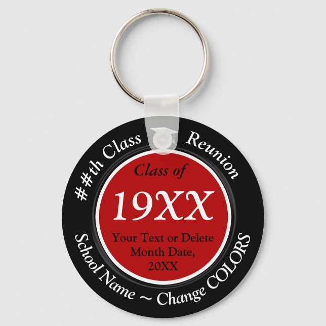 Black Red White Custom Class Reunion Gifts, Favors Keychain (Front)
