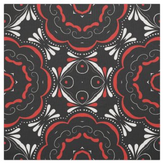 Black Red White Ethnic Ornate Geometric Pattern Fabric