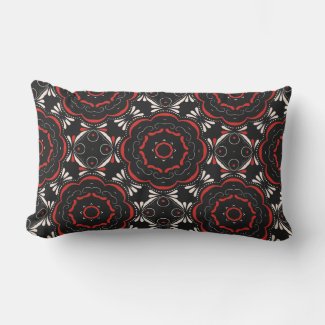 Black Red White Ethnic Ornate Geometric Pattern Lumbar Pillow