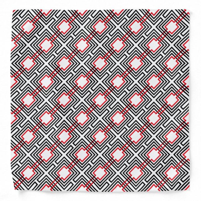 Black Red & White Geometric Bandana (Front)