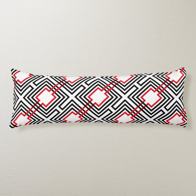 Black Red & White Geometric Body Pillow (Front)