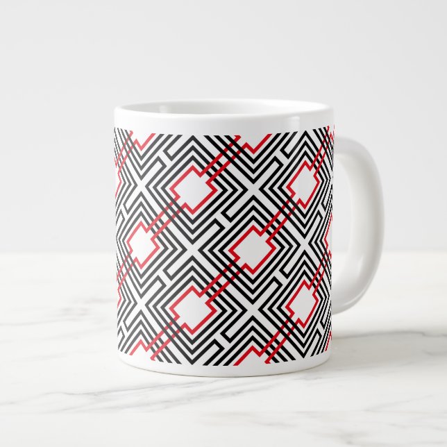 Black Red & White Geometric Large Coffee Mug (Front Right)