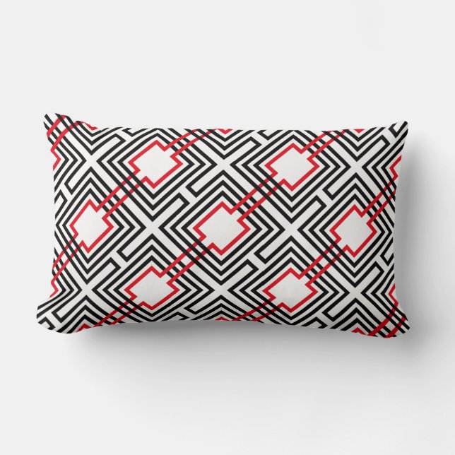 Black Red & White Geometric Lumbar Pillow (Front)