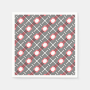 Black Red & White Geometric Paper Napkins