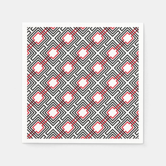 Black Red & White Geometric Paper Napkins (Front)