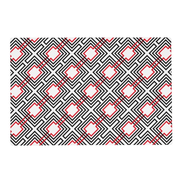 Black Red & White Geometric Placemat (Front)