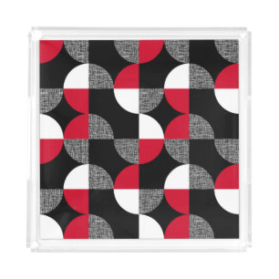 Black, red, white geometric plaid pattern. acrylic tray