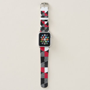 Black, red, white geometric plaid pattern. apple watch band