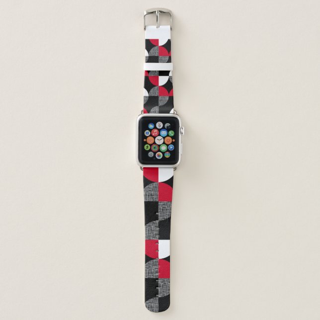 Black, red, white geometric plaid pattern. apple watch band (Front)