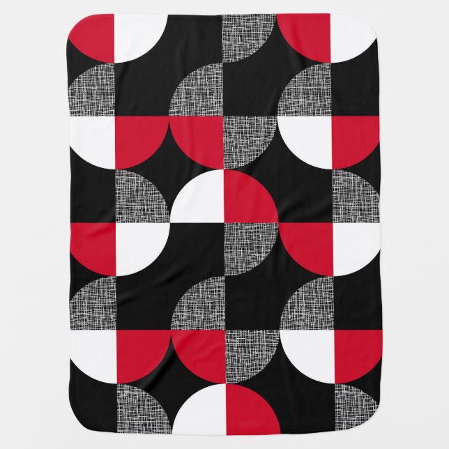 Black, red, white geometric plaid pattern. baby blanket (Front)