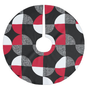 Black, red, white geometric plaid pattern. brushed polyester tree skirt