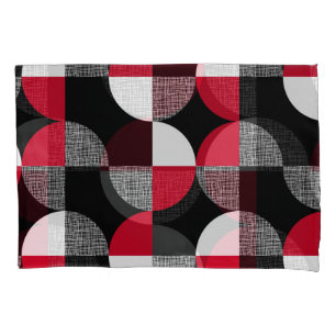 Black, red, white geometric plaid pattern. pillow case