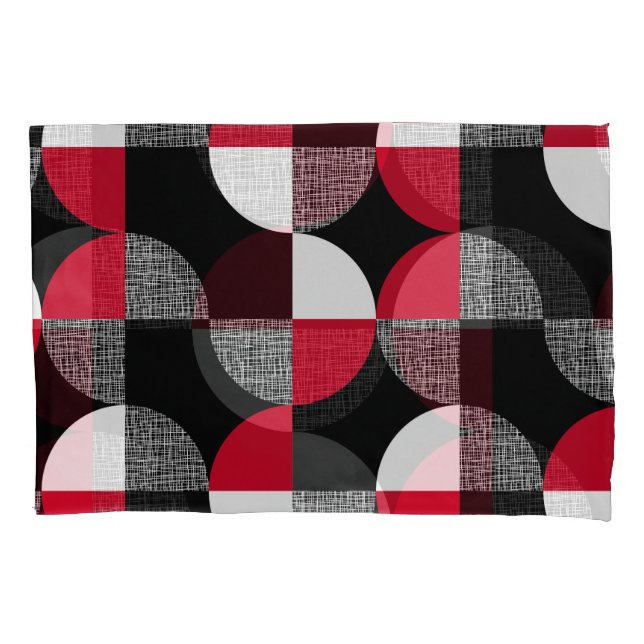 Black, red, white geometric plaid pattern. pillow case (Front)