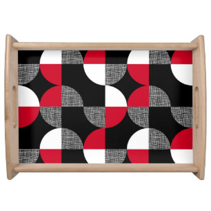 Black, red, white geometric plaid pattern. serving tray