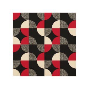 Black, red, white geometric plaid pattern. wood wall art