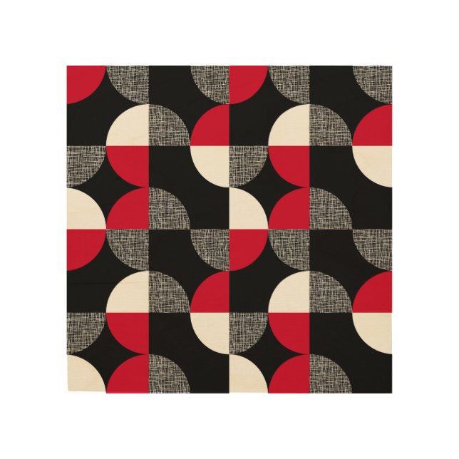 Black, red, white geometric plaid pattern. wood wall art (Front)