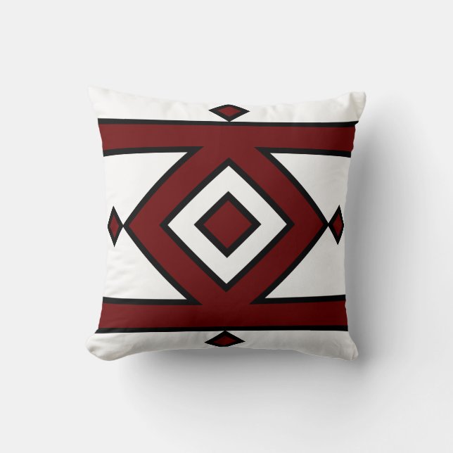 Black Red & White Geometric Shape Throw Pillow (Front)