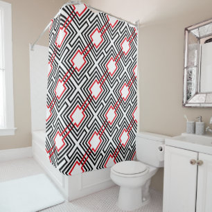 Black Red & White Geometric Shower Curtain