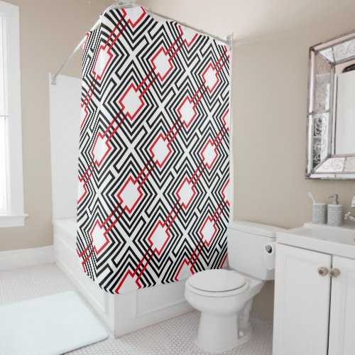 Black Red  White Geometric Shower Curtain