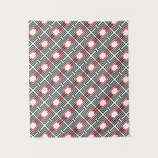 Black Red & White Geometric Tapestry (Front)