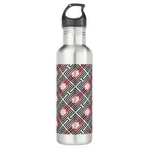 Black Red & White Geometric Water Bottle