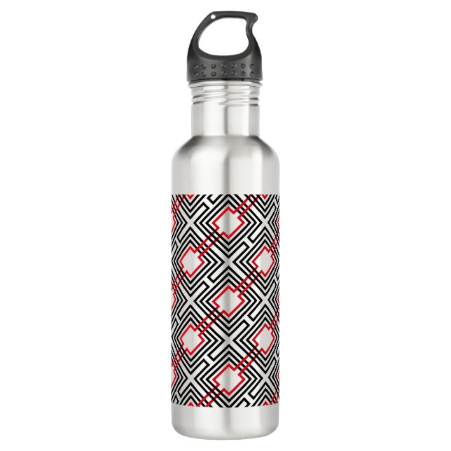 Black Red & White Geometric Water Bottle (Front)