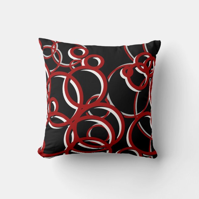 Black Red White & Gray Modern Geometric Circles Throw Pillow (Front)