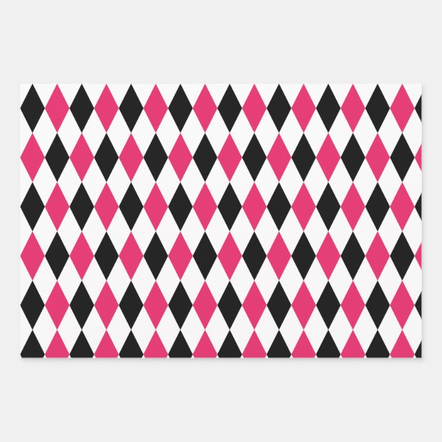 Black Red White Harlequin Diamond print Geometric Wrapping Paper Sheets (Front)